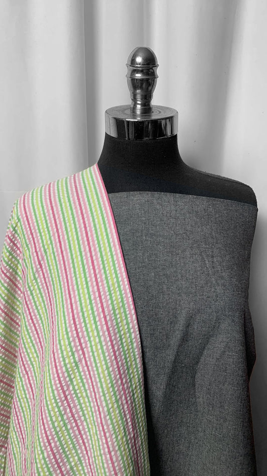 STRIPED SEERSUCKER BUNDLE : 2YD Black Chambray & 2YD Striped Seersucker : A2325