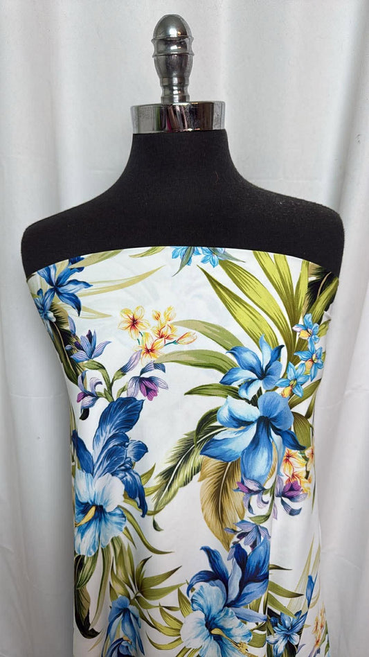 Blue/Green/White Floral - Designer Nylon/Spandex Swim - 2 Yard Cut