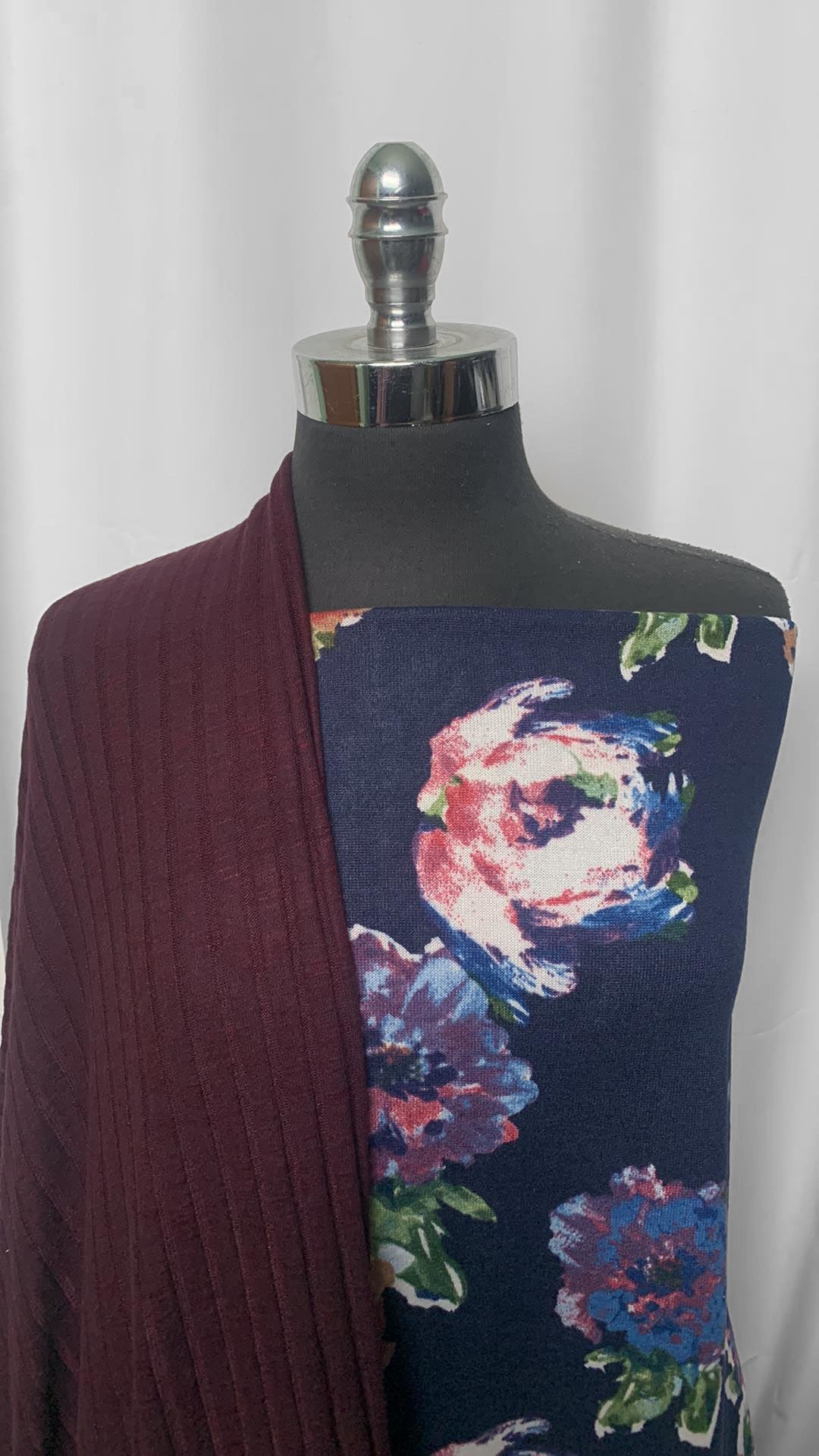 BURGUNDY/FLORAL BUNDLE : 2YD Burgundy Brushed Rib SK & 2YD Floral Brushed Hacci SK : A2495