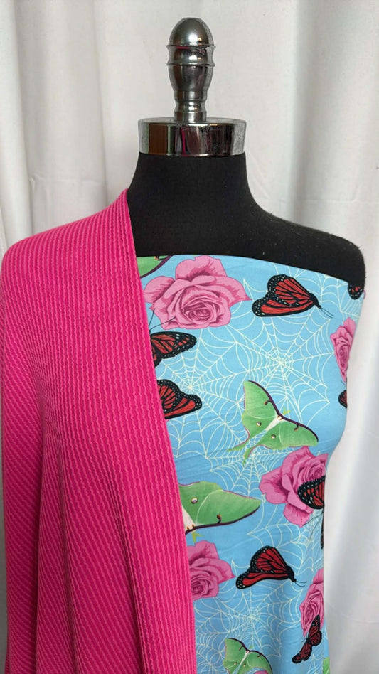 PINK/ROSE-MOTH BUNDLE : 1.5YD Rose/Moth DBP & 1YD Pink Urban Rib : A29566