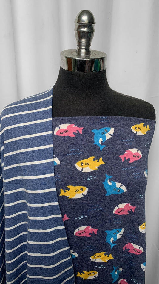SHARKS & STRIPES BUNDLE : 1YD Sharks PRS FT & 1YD Denim Stripe PRS FT : A25334
