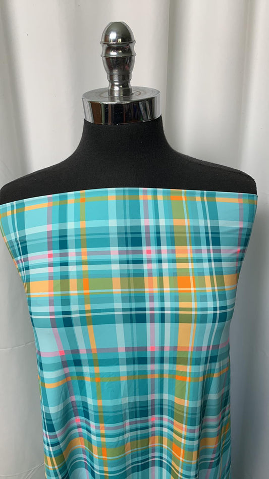 Turquoise/Yellow Plaid - Designer Swim/Nylon Spandex - 2 Yard Cut