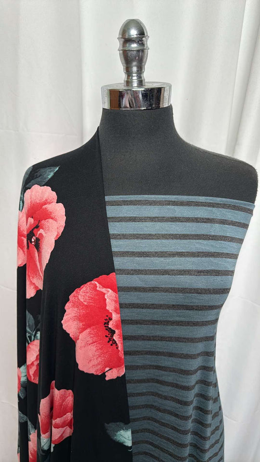 POPPY/STRIPE BUNDLE : 2YD Stripe Bamboo & 1YD Poppy DBP : A27329