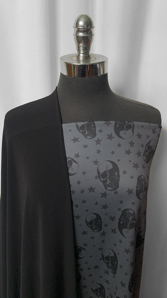 BLACK/SKULLS BUNDLE : 2YD Skulls Scuba & 2YD Black Crepe Jersey : A2337