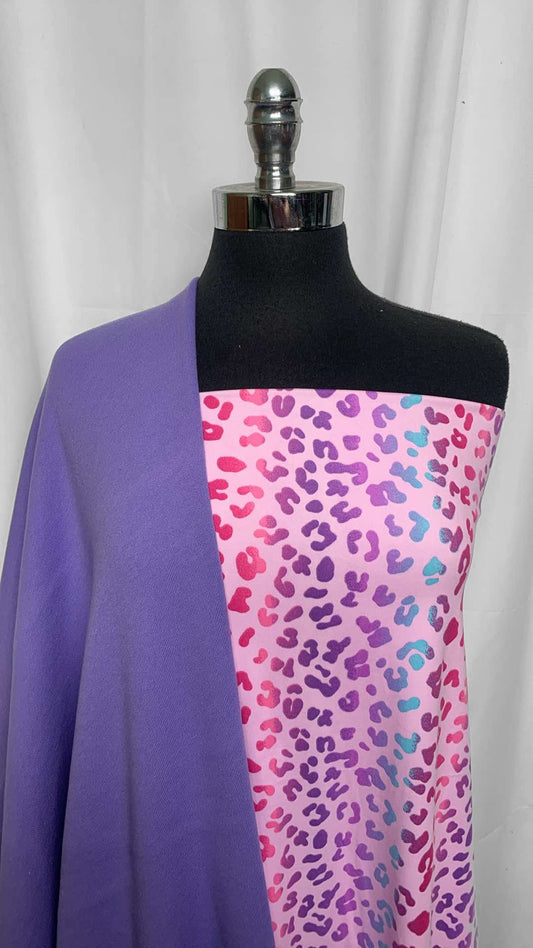 LILAC/PINK LEOPARD BUNDLE : 1.5YD Pink Leopard DBP & 2YD Lilac Sweatshirt Fleece (72" Wide) : A25886