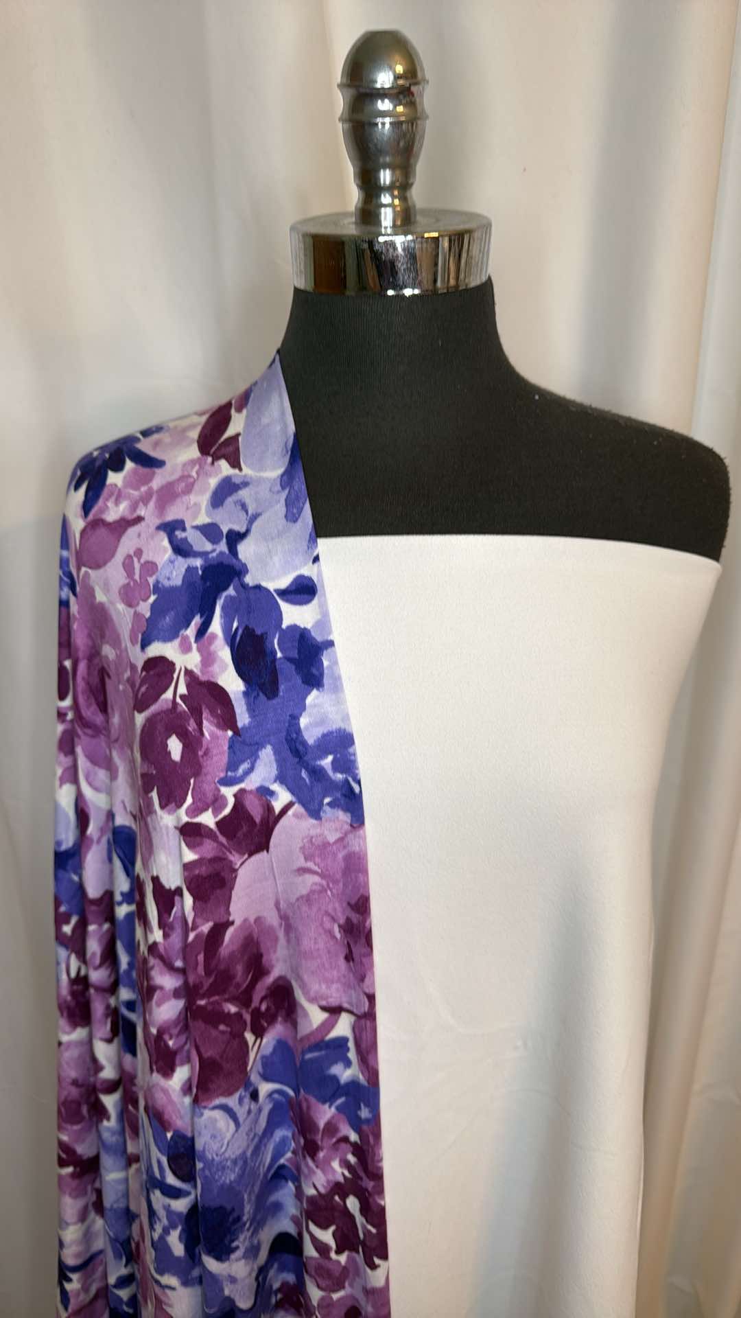 IVORY/PURPLE-BLUE FLORAL BUNDLE : 2YD Ivory Crepe Scuba & 2YD Purple/Blue Floral Modal : A26690