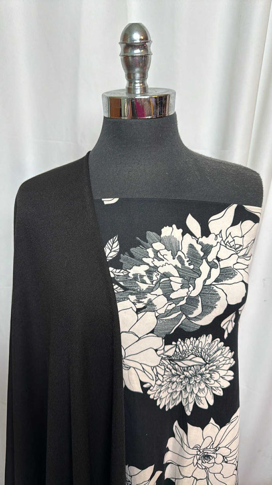 BLACK/FLORAL SKETCH BUNDLE : 2YD Floral Sketch DBP & 2YD Black Crepe Scuba : A27520