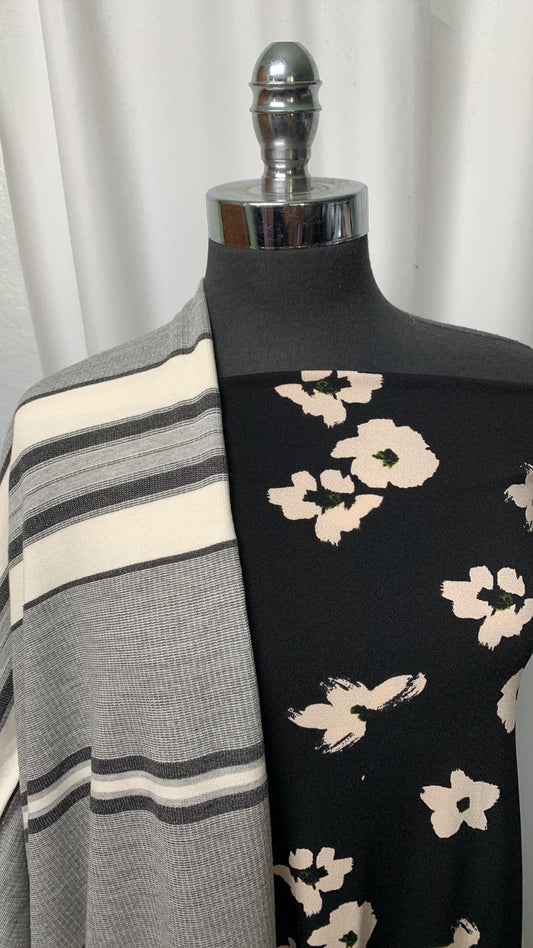 BLACK FLORAL/STRIPE BUNDLE : 1.5YD Floral P/S Crepe Jersey & 2YD Stripe Brushed FT : A1731