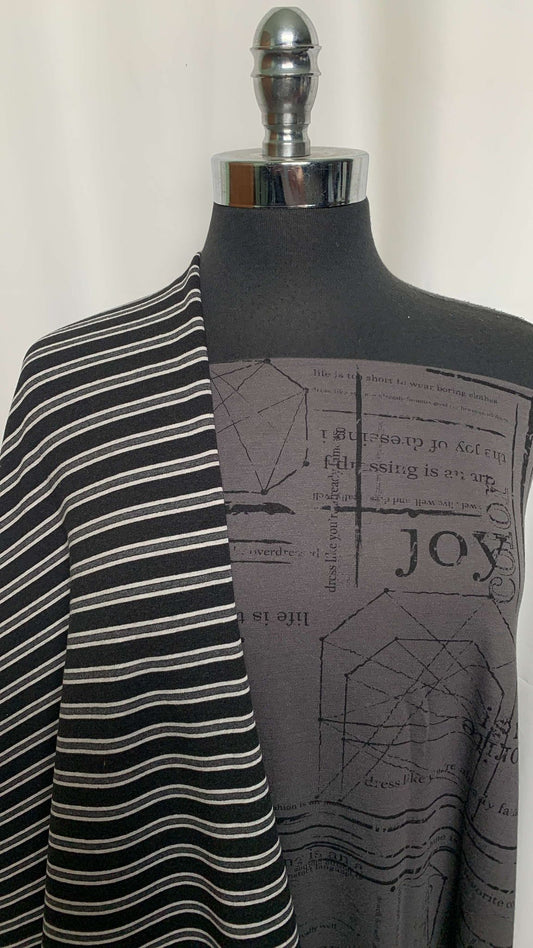 JOY of DRESSING/STRIPE BUNDLE : 2YD Grey Joy of Dressing Bamboo/Poly & 2YD Stripe C/S Fleece : A25723