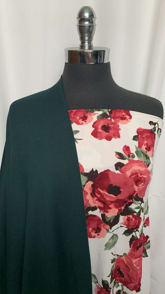SPRUCE GREEN/FLORAL BUNDLE : 2YD Dark Spruce Green Peached PF & 1YD Floral DBP : A25717