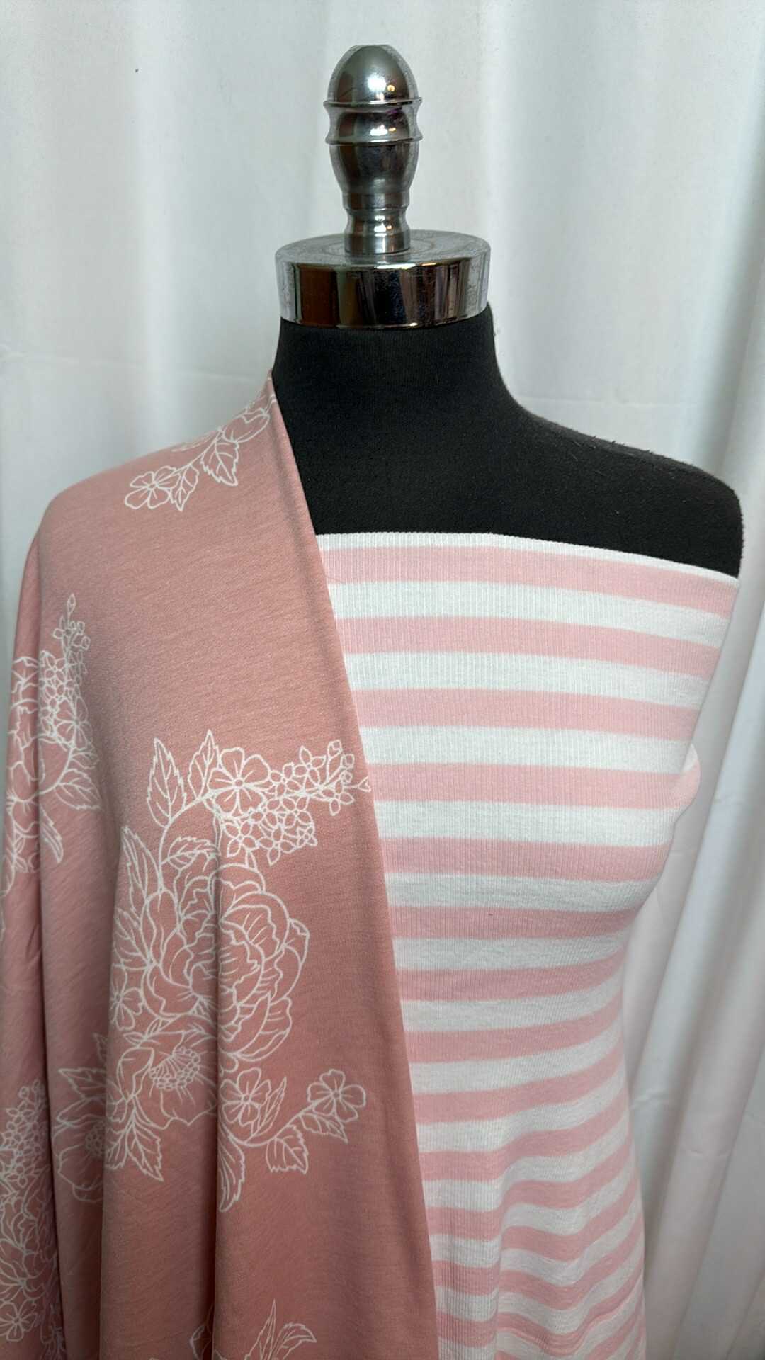 BLUSH FLORAL/STRIPE BUNDLE : 2YD Stripe Rib Knit & 1.5YD Blush Floral PRS FT : A28038