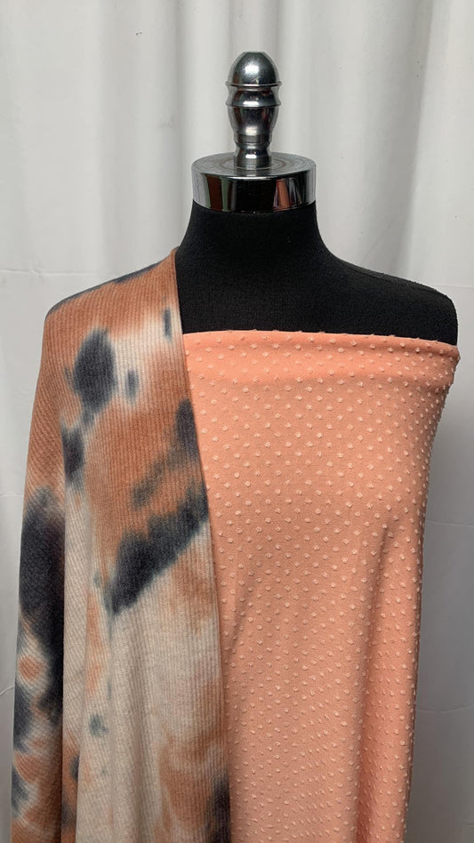 APRICOT DOT/TIE DYE BUNDLE : 2YD Apricot Swiss Dot & 2YD Tie Dye Brushed Rib Hacci SK : A25224