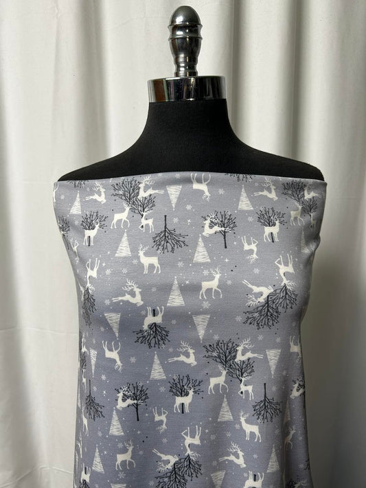 Silver Winter Deer - PRS French Terry - 2 Yard Cut