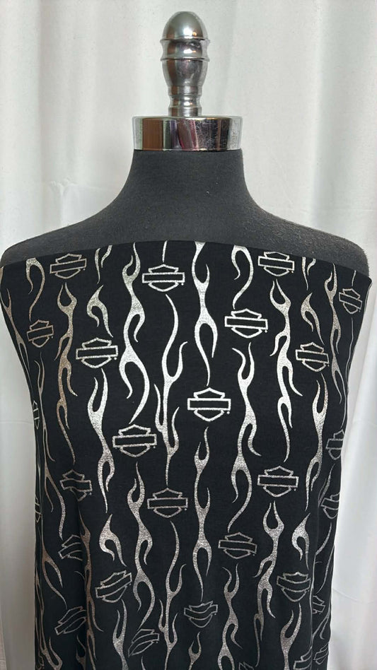 Biker Flames - Cotton 1x1 Rib Knit w/Foil - 2 yard Cut
