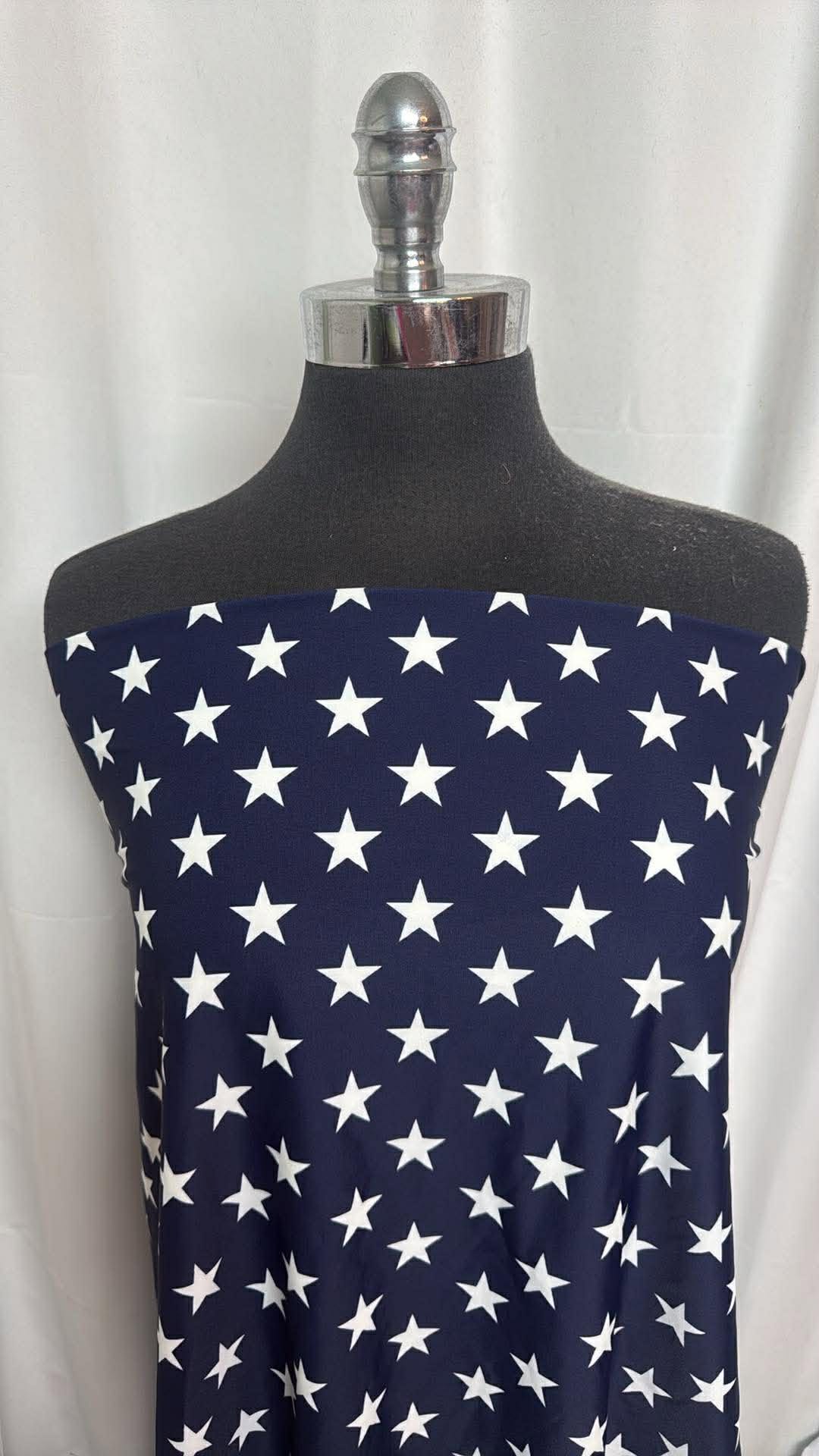 Navy/White Star - Designer Nylon/Spandex Swim - 1.5 Yard Cut