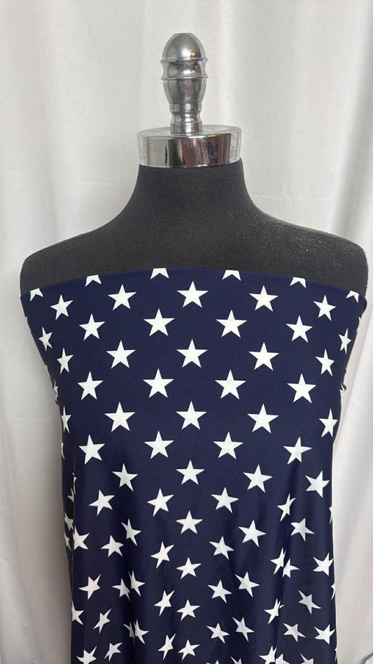 Navy/White Star - Designer Nylon/Spandex Swim - 1.5 Yard Cut