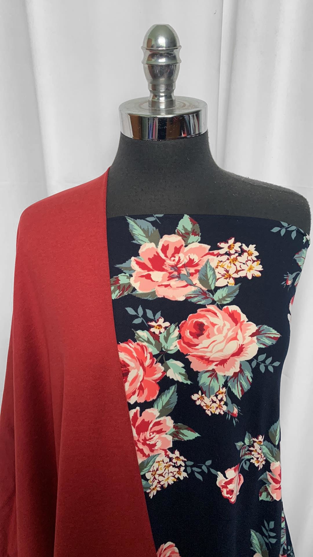 DEEP RED/FLORAL BUNDLE : 1YD Deep Red Mid-Weight Peached PF & 1+YD Floral DBP : A25508