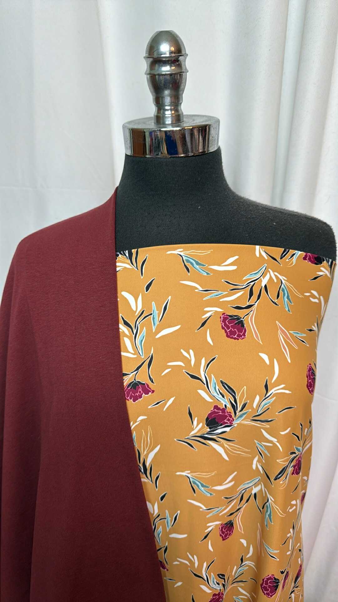 BURGUNDY/MUSTARD FLORAL BUNDLE : 1YD Mustard Floral Yoga PF & 2YD Burgundy C/S : A27738