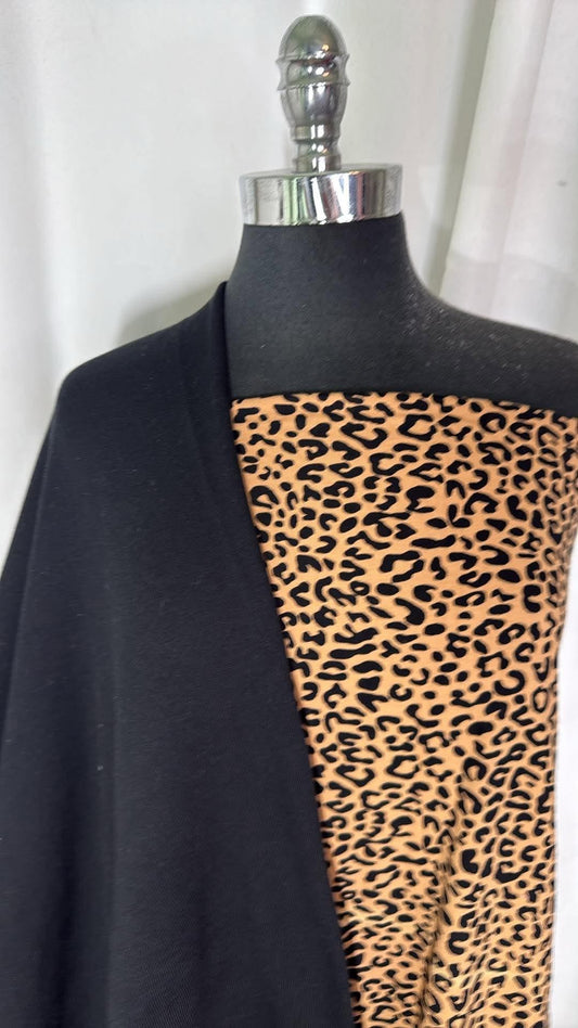 BLACK/LITTLE LEOPARD BUNDLE : 1.5YD Black Brushed Sweatshirt Fleece (72" Wide) & 1+YD Little Leopard C/S : A31138