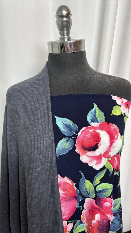 NAVY FLORAL/SLUB SWEATER BUNDLE : 2YD Navy Floral ITY & 2YD Brushed Slub Rib SK : A30808