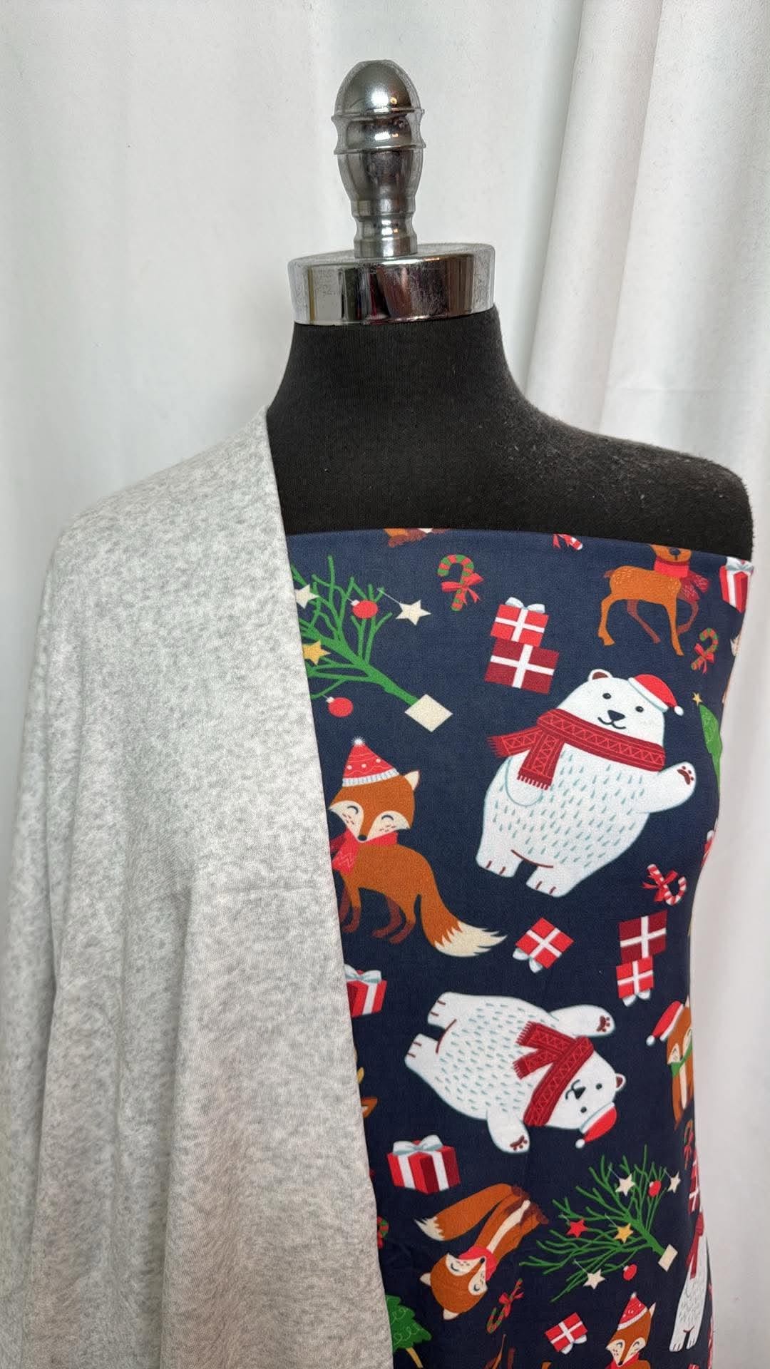 ASH GREY/HOLIDAY FRIENDS BUNDLE :  2YD Holiday Friends DBP & 1YD Ash Grey Extra Brushed PRS FT : A30743