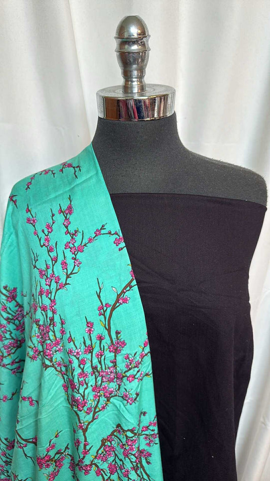 BLACK/TREES BUNDLE : 1+YD Black Stretch Twill & 2YD Trees Rayon Challis : A28522