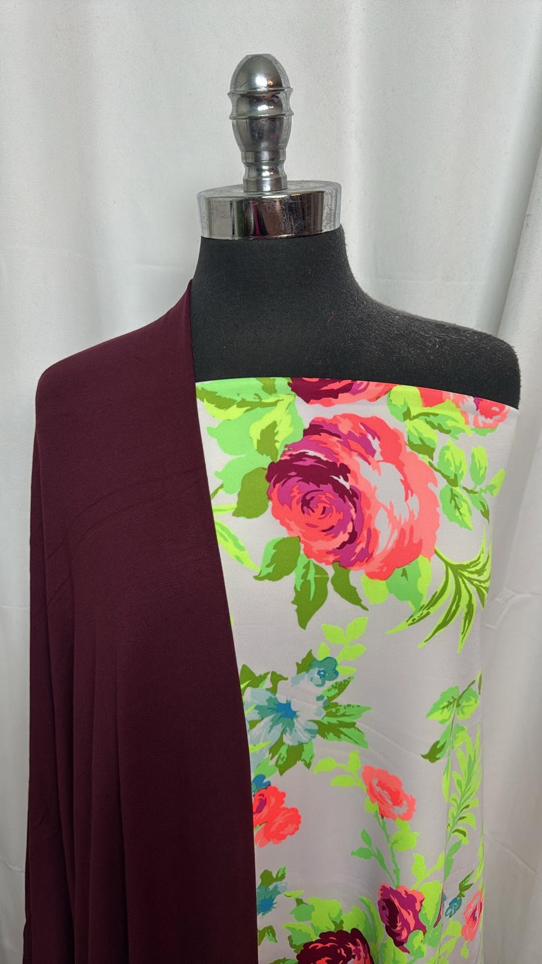 WINE/BRIGHT FLORAL BUNDLE : 2YD Bright Floral Scuba & 2YD Wine R/S : A30377