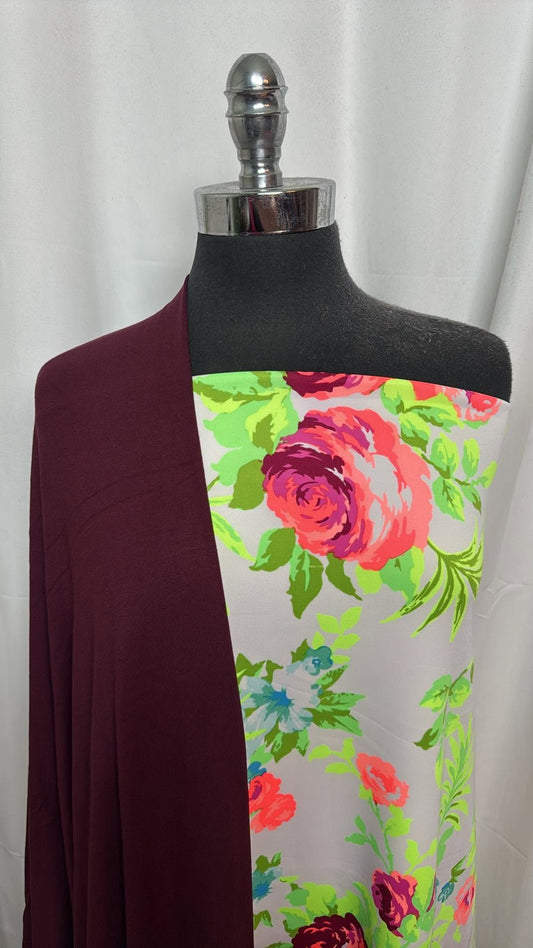 WINE/BRIGHT FLORAL BUNDLE : 2YD Bright Floral Scuba & 2YD Wine R/S : A30377