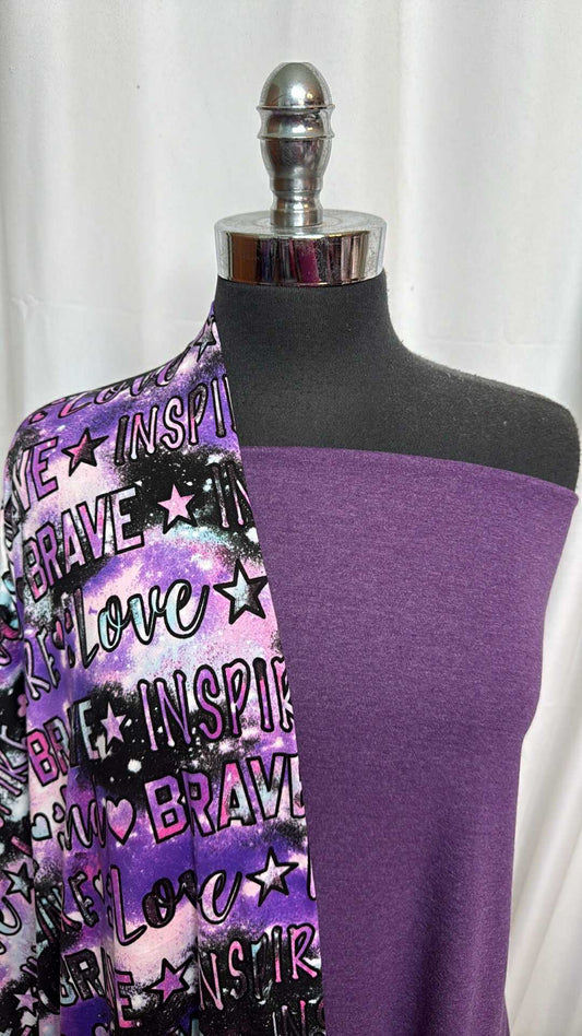 PURPLE/INSPIRATION BUNDLE : 2YD Purple 1x1 Cotton Rib & 2YD Inspirational Words DBP : A28402