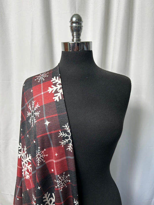 Snowflakes on Plaid - PRS French Terry - 2 Yard Cut