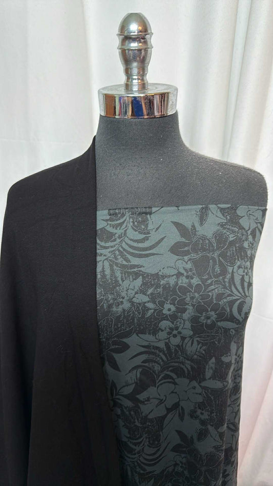 BLACK/GREY FLORAL BUNDLE : 2YD Black/Grey Floral PF & 1+YD Black Bamboo C/S FT : A27740