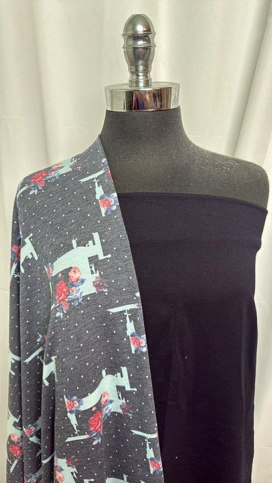 INDIGO/SEWING DOTS BUNDLE : 1YD Indigo Stretch Denim (Read Descr.) & 1.5YD Sewing Dots PRS FT : A30300
