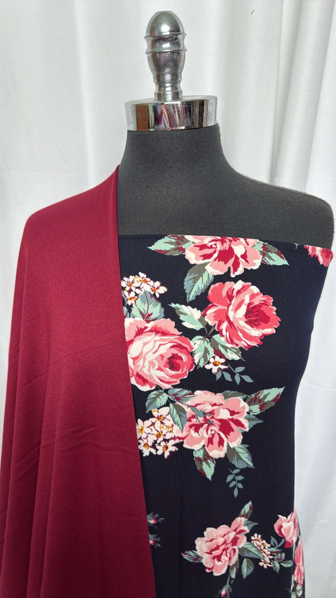 BURGUNDY/NAVY FLORAL BUNDLE : 2YD Navy Floral DBP & 2YD Burgundy PRS FT : A27283