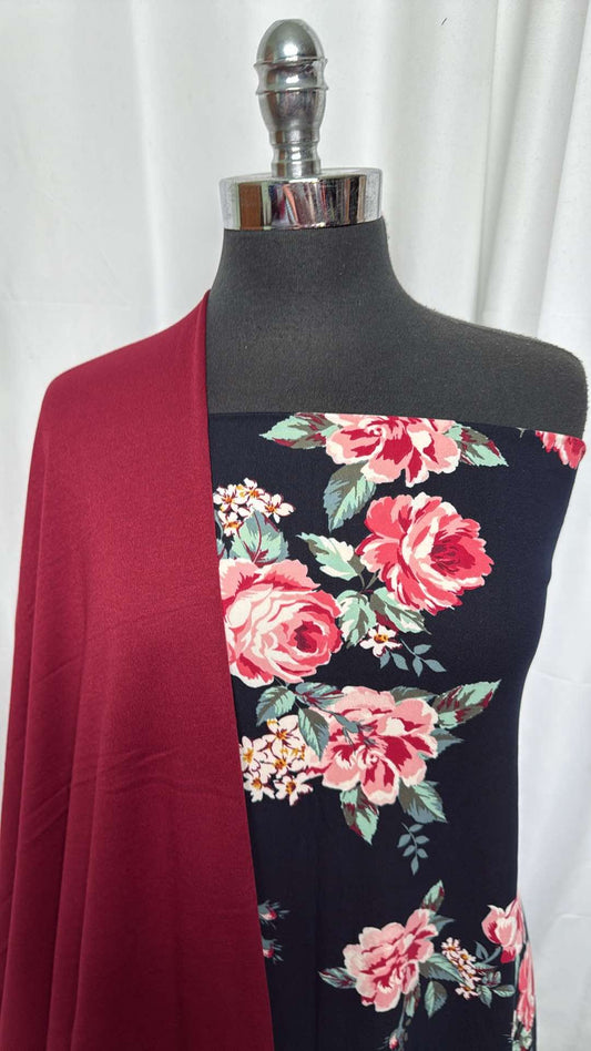 BURGUNDY/NAVY FLORAL BUNDLE : 2YD Navy Floral DBP & 2YD Burgundy PRS FT : A27283