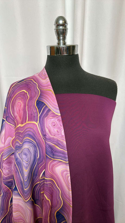 EGGPLANT/PURPLE GEODE BUNDLE : 2.5YD Eggplant Super Scuba & 2YD Purple Geode Sport Fleece : A26434