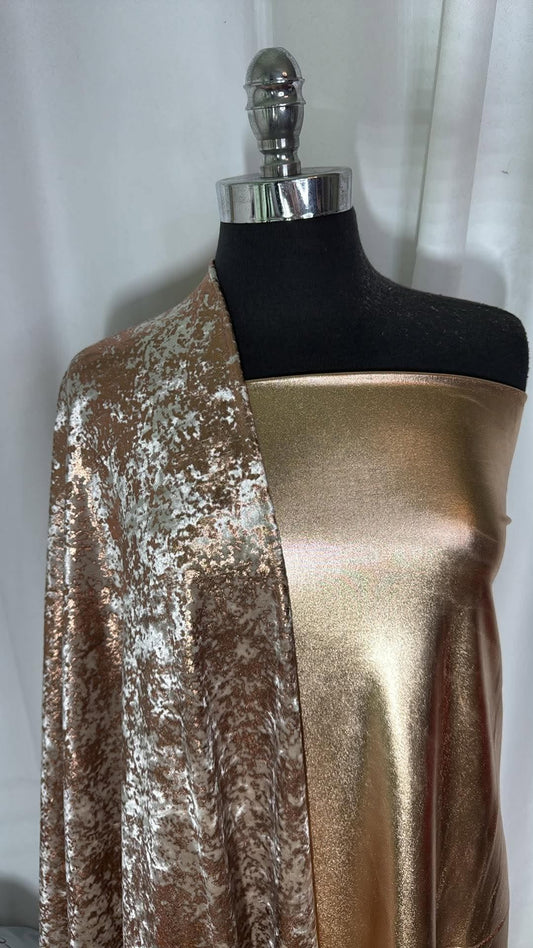 ROSE GOLD FOIL/FOIL VELVET BUNDLE : 2YD Rose Gold PF w/Foil & 2YD 4-Way Stretch Velvet w/Foil : A31141