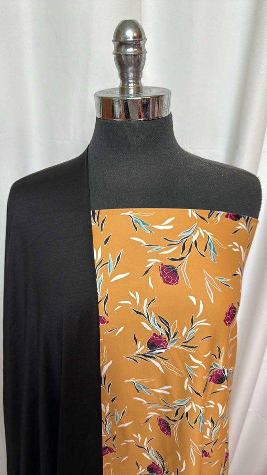 BLACK/GOLDENROD FLORAL BUNDLE : 2YD Black N/S & 2YD Goldenrod Floral Yoga PF : A27831