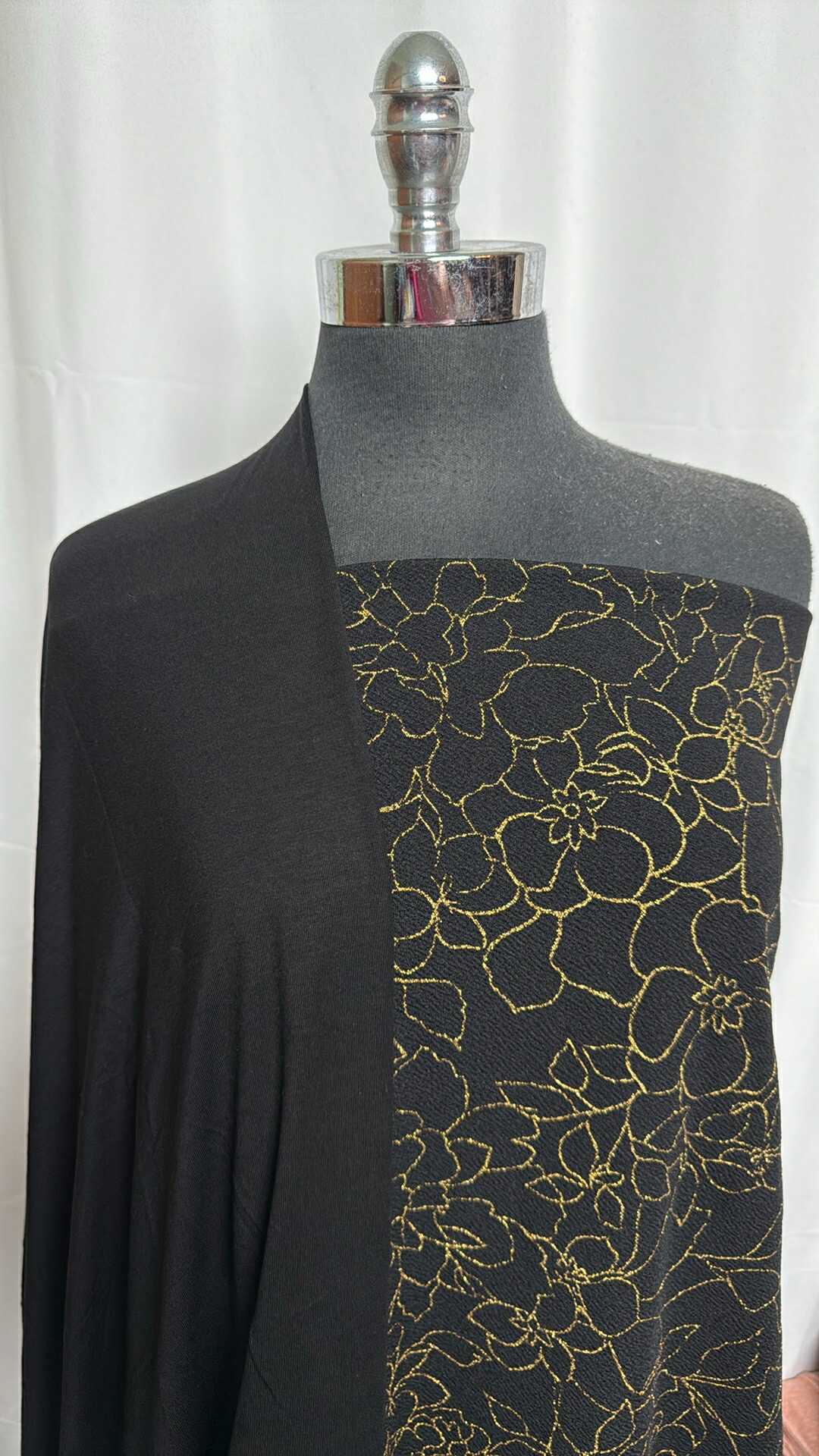 BLACK/GOLD FLORAL BUNDLE : 3YD Black/Gold Liverpool & 1.5YD Black Modal/Spandex : A28976