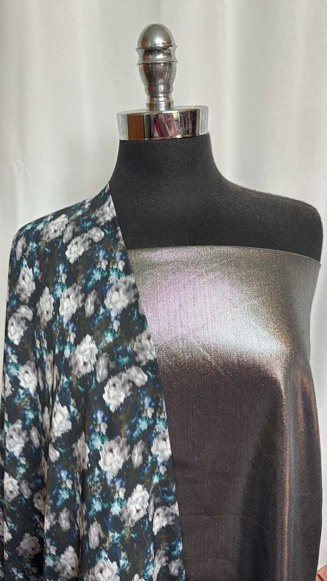 SILVER FOIL/FLORAL BUNDLE : 2YD Silver Foil Twill & 2YD Floral PWD : A28946