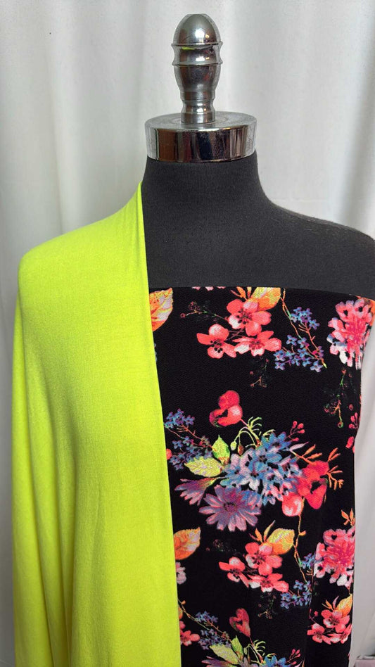 NEON/FLORAL BUNDLE : 1.5YD Floral Liverpool & 2YD Neon Brushed Rib Knit : A28120