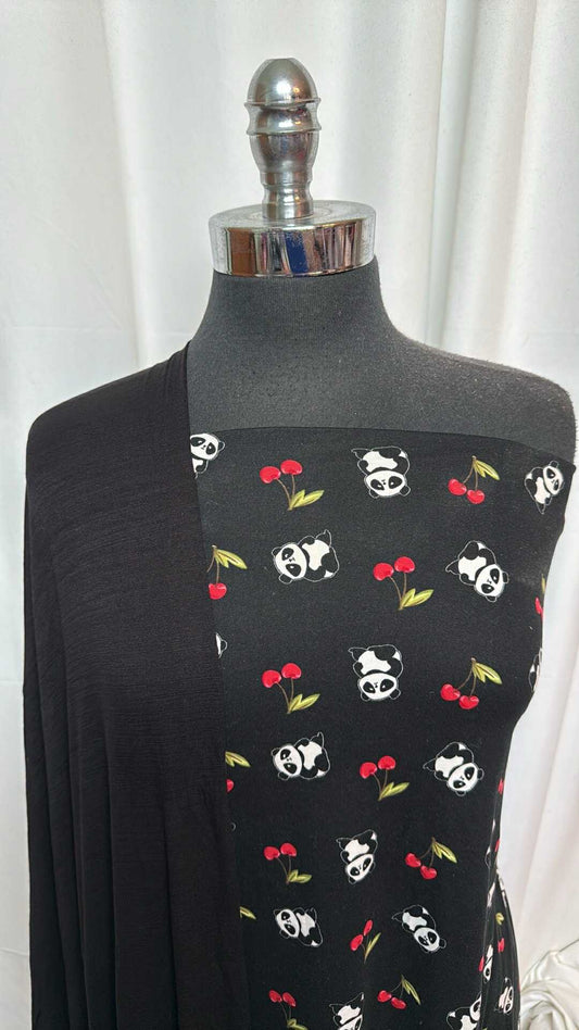 BLACK/PANDA-CHERRIES BUNDLE : 1.5YD Panda/Cherries DBP & 2YD Black Ice Slub R/S : A27771