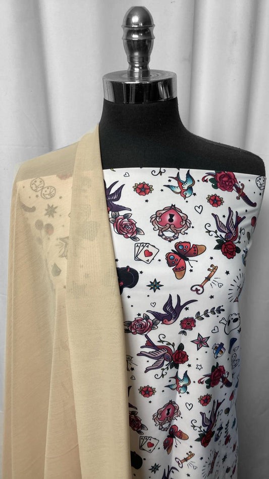 TATTOO/POWERMESH BUNDLE : 1YD Nude Powermesh & 2YD Tattoo N/S (See Description) : A25160