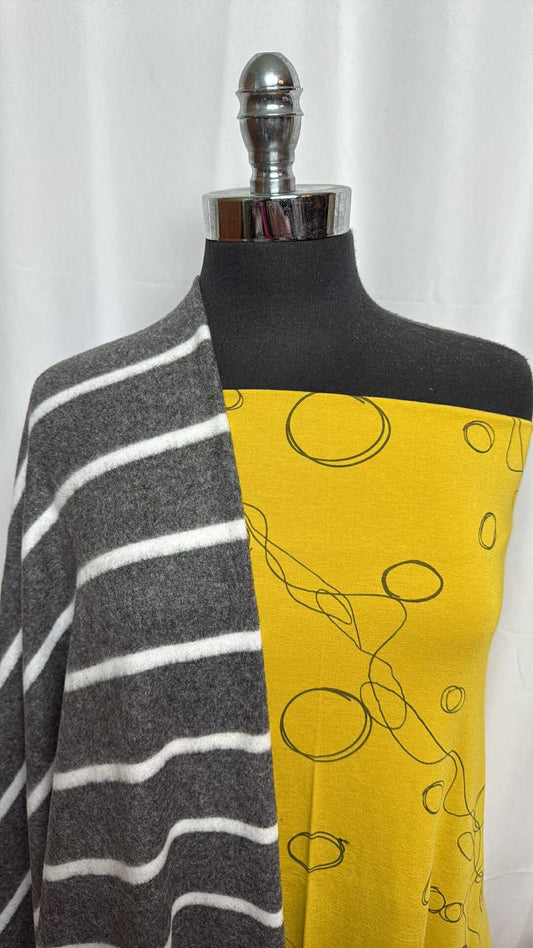 BUBBLES/STRIPES BUNDLE : 1YD Yellow Bubbles Bamboo/Cotton & 2YD Stripe Brushed Hacci SK : A29073