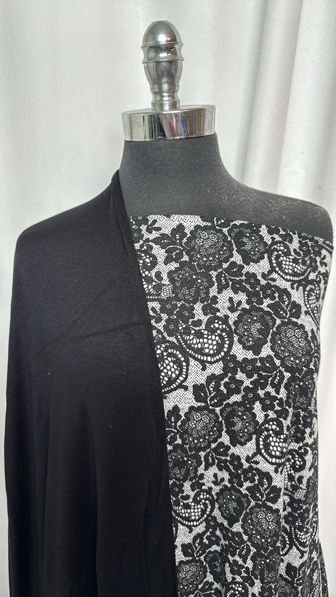 BLACK/LACE BUNDLE : 1.5YD "Lace" DBP & 2YD Black Modal/Spandex Interlock : A30812