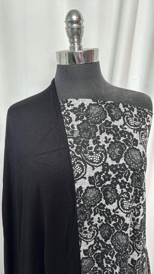 BLACK/LACE BUNDLE : 1.5YD "Lace" DBP & 2YD Black Modal/Spandex Interlock : A30812