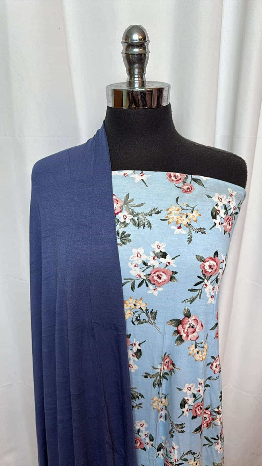 BLUE/LIGHT BLUE FLORAL BUNDLE : 3.5YD Light Blue Floral R/S & 1YD Blue R/S : A26984