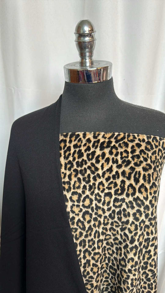 BLACK CAT BUNDLE : 2YD Leopard Knit Corduroy & 1.5YD Black Sweatshirt Fleece (72" Wide) : A28525