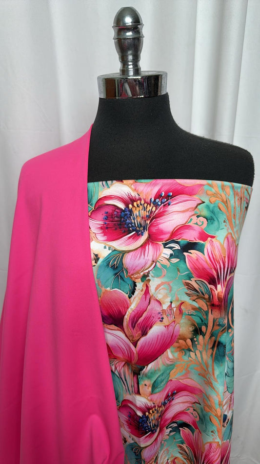 PINK/BEAUTIFUL BLOOMS BUNDLE : 2.5YD Pink Peached PF & 1YD Beautiful Blooms Peached PF : A27068