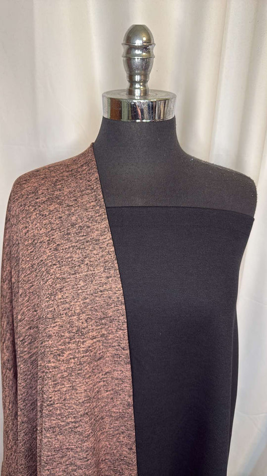 MAUVE/BLACK BUNDLE : 2YD Mauve Fleece-Back Poly Jersey & 2YD Black 2-Tone Peached PF : A26769