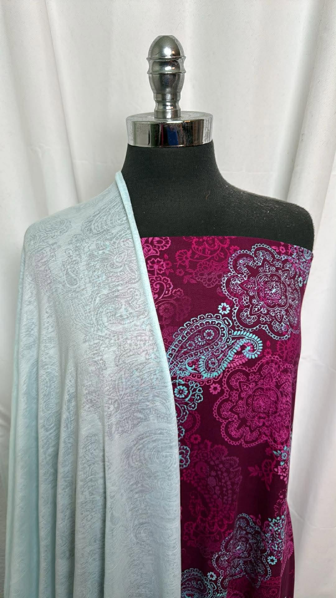 DOUBLE PAISLEY BUNDLE : 2YD Burgundy Paisley DBP & 4YD Paisley Poly Jersey Burnout : A30303